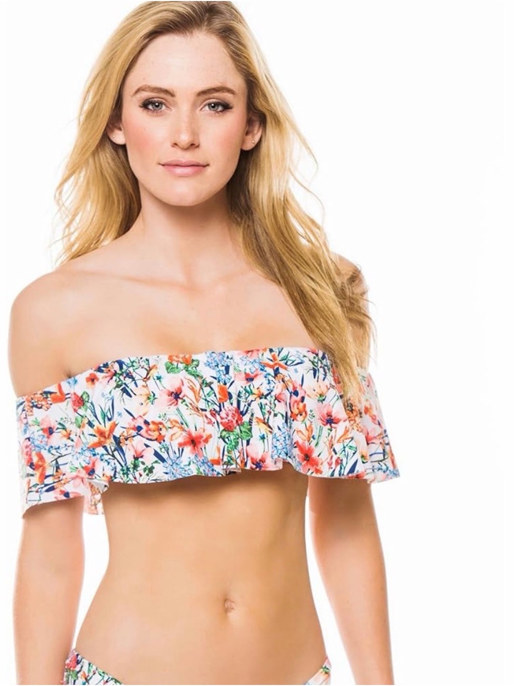 Lucky Brand Lucky Garden Bandeau Flounce Bikini Top Floral Swim S